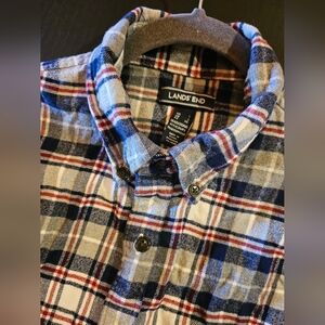 Lands' End Men's Blue Plaid Flannel Button-Down Shirt